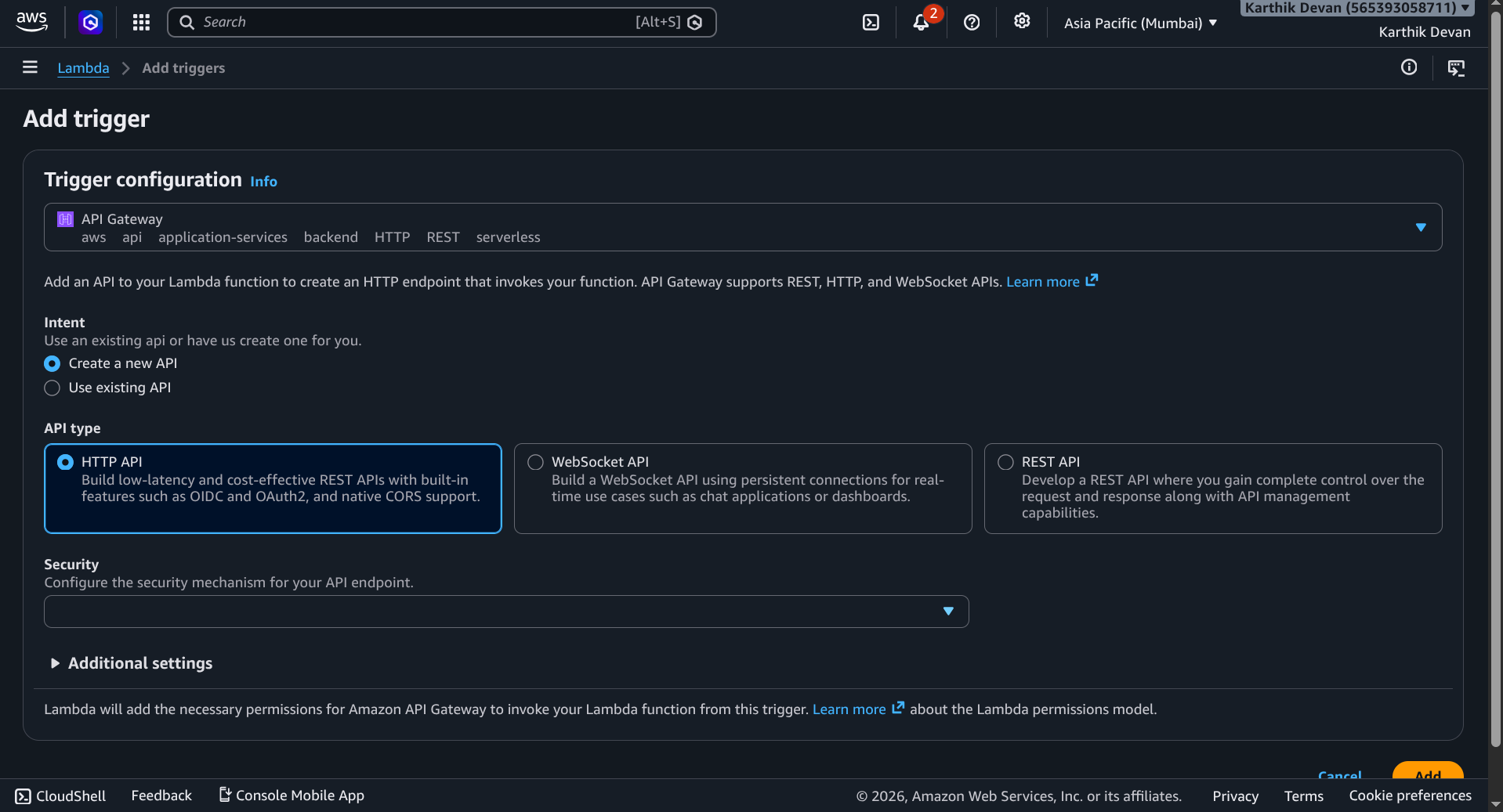 Adding Lambda API Gateway HTTP Trigger