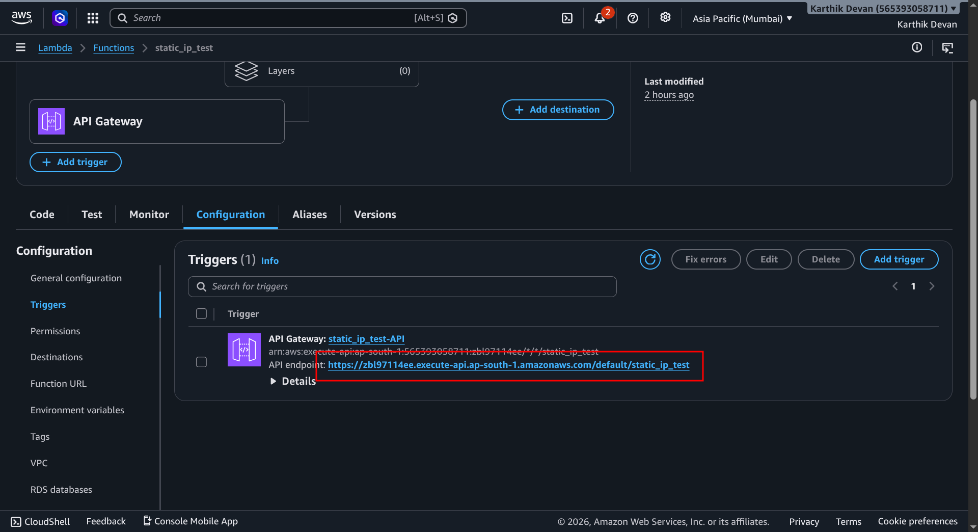 Lambda Function API Gateway URL