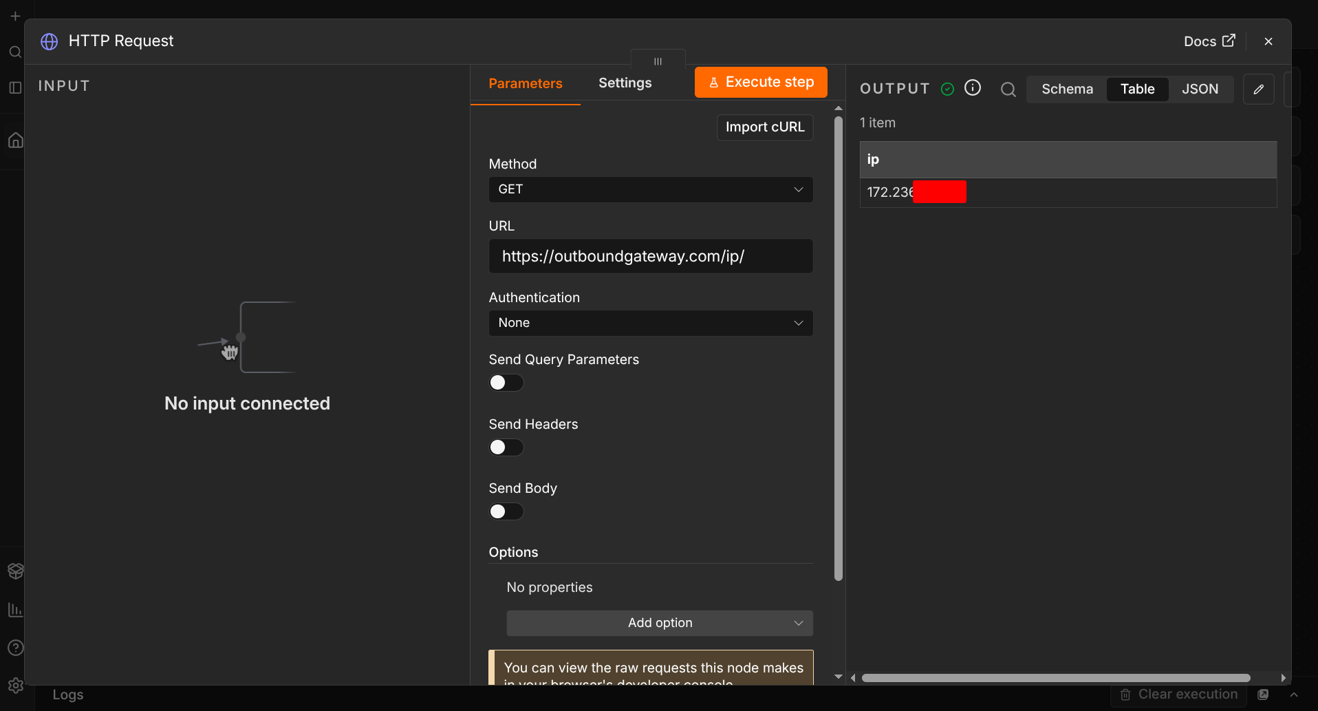 IP address returned without proxy